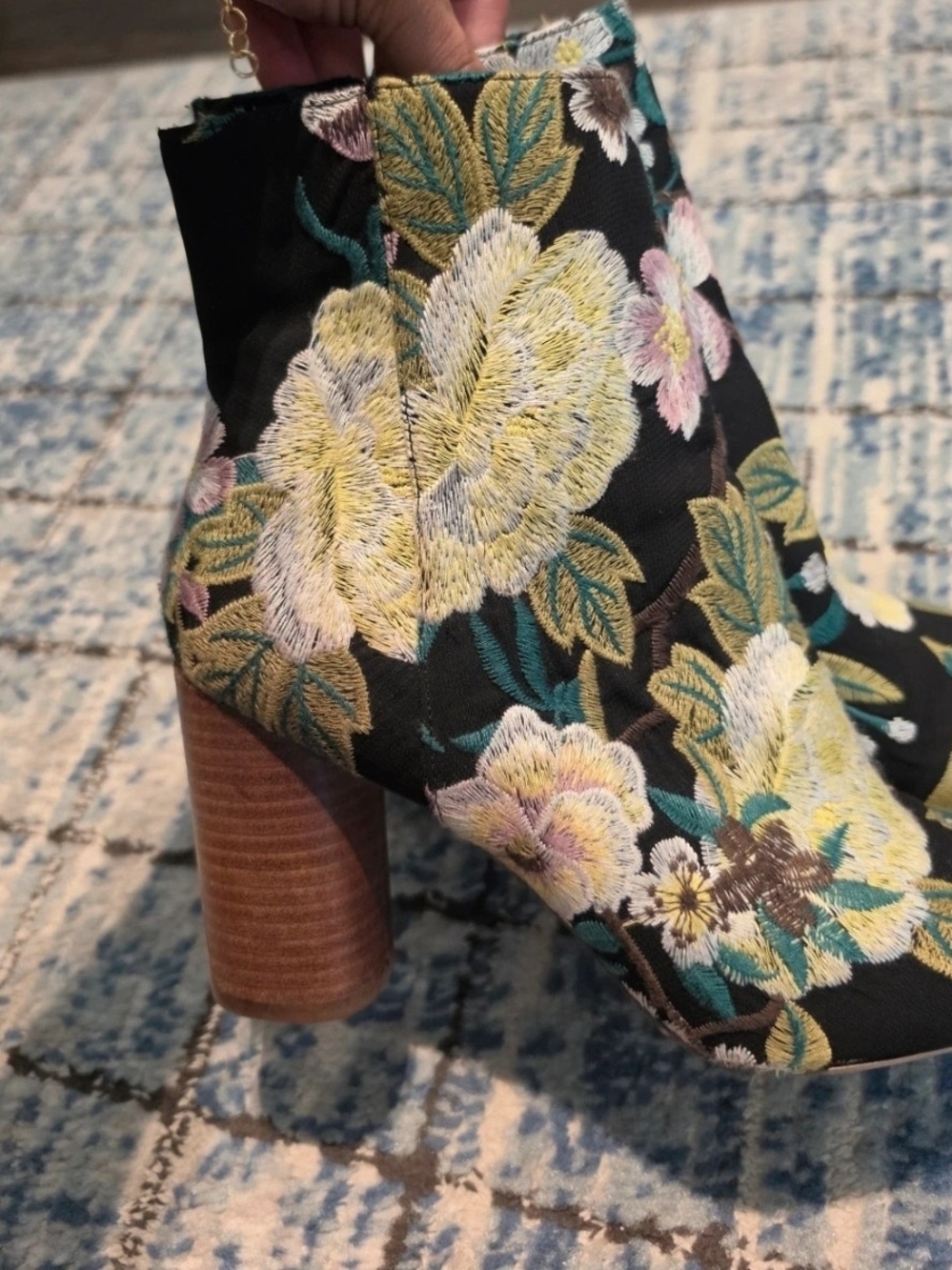 Sole Society Black Floral Embroidered Ankle Boots